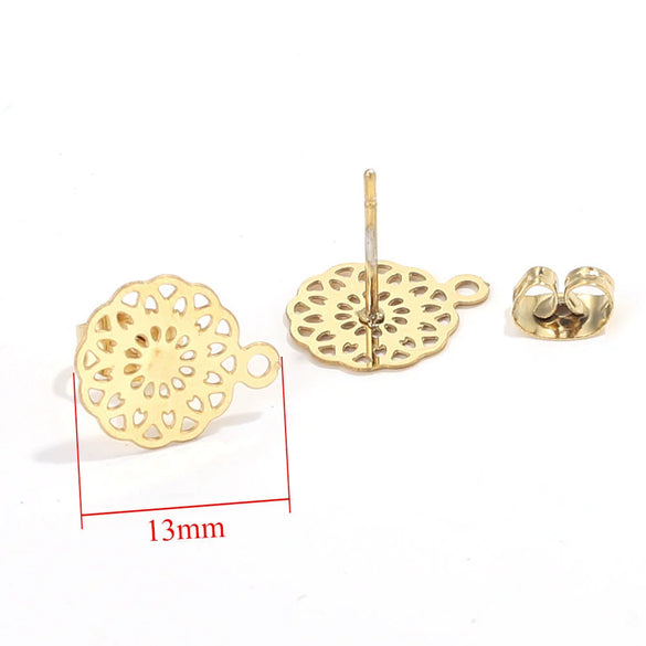 Stainless Steel Bohemian Geometric Cut Out Pattern Electroplated Diy Handmade Ear Hook Hanging Vacuum Earrings Jewelry Accessories