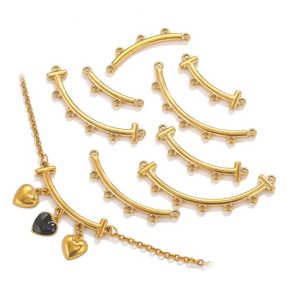 Stainless Steel Bohemian Multistrand Porous Curved Connector Totem Pattern Diy Jewelry Making Supplies Accessories With Electroplating