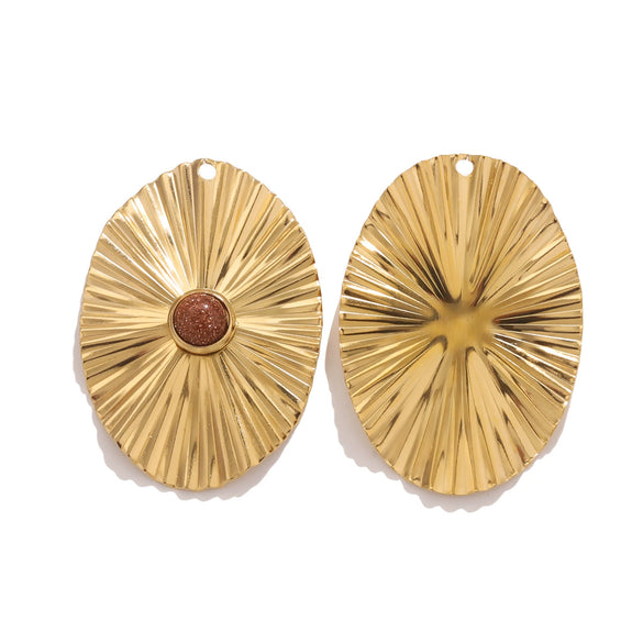 Stainless Steel Bohemian Natural Stone Pendant Earrings Necklace Pendant With Hirback Pattern And Electroplating Treatment