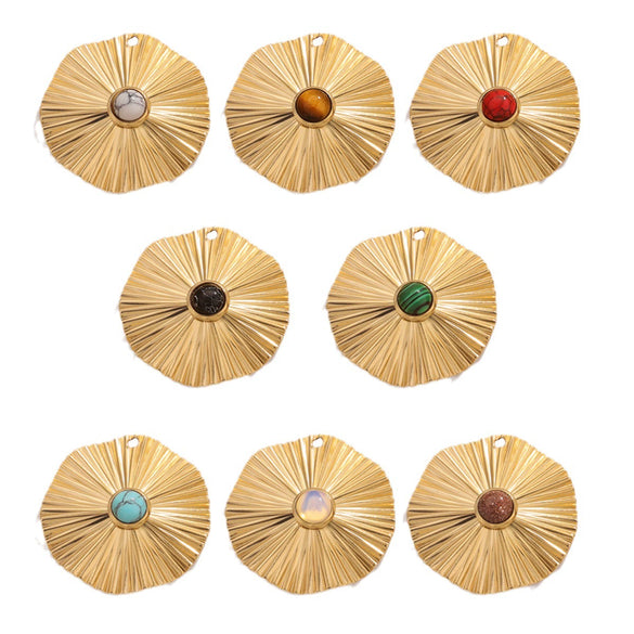 Stainless Steel Bohemian Natural Stone Pendant Earrings Necklace Pendant With Hirback Pattern And Electroplating Treatment