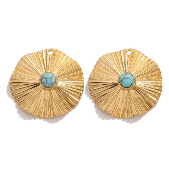 Stainless Steel Bohemian Natural Stone Pendant Earrings Necklace Pendant With Hirback Pattern And Electroplating Treatment