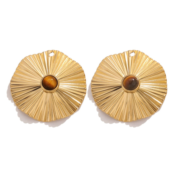 Stainless Steel Bohemian Natural Stone Pendant Earrings Necklace Pendant With Hirback Pattern And Electroplating Treatment