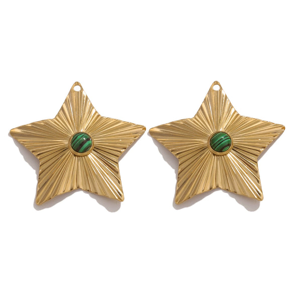 Stainless Steel Bohemian Natural Stone Pendant Earrings Necklace Pendant With Hirback Pattern And Electroplating Treatment