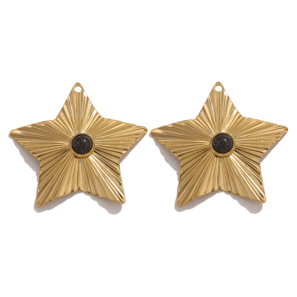 Stainless Steel Bohemian Natural Stone Pendant Earrings Necklace Pendant With Hirback Pattern And Electroplating Treatment