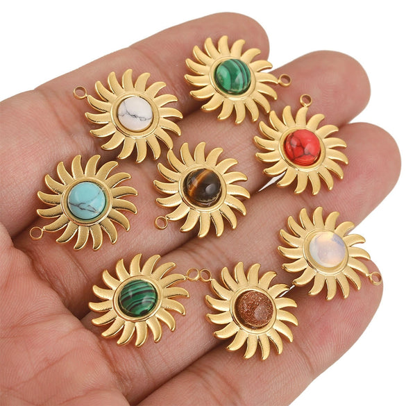 Stainless Steel Bohemian Natural Stone Pendant Jewelry Accessories For Diy Earrings And Necklace Making With Electroplating