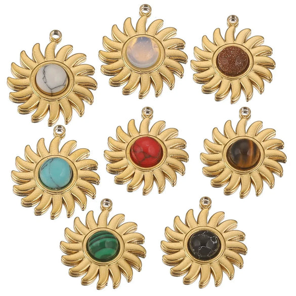 Stainless Steel Bohemian Natural Stone Pendant Jewelry Accessories For Diy Earrings And Necklace Making With Electroplating