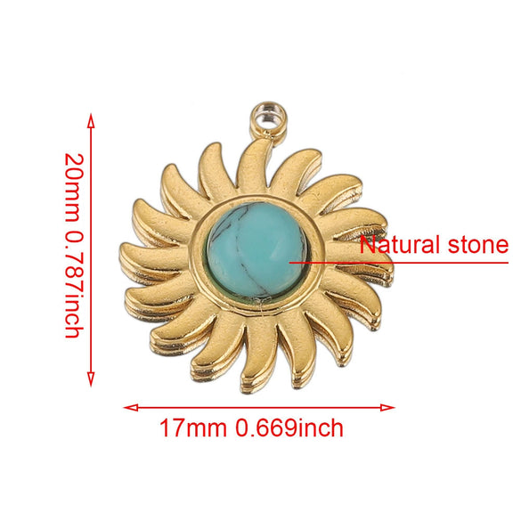 Stainless Steel Bohemian Natural Stone Pendant Jewelry Accessories For Diy Earrings And Necklace Making With Electroplating