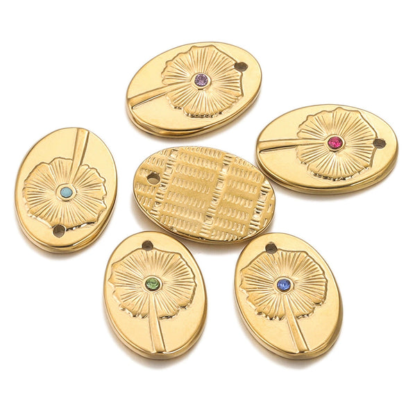 Stainless Steel Bohemian Oval Floral Pendant Jewelry Accessories With 18K Electroplating