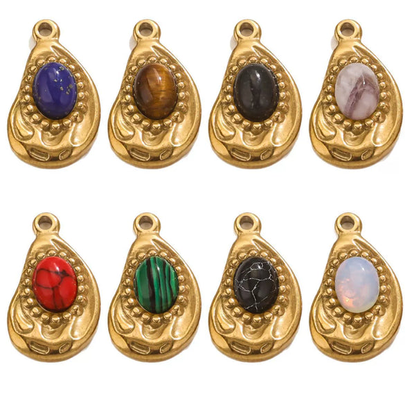 Stainless Steel Bohemian Style Inlaid Asymmetrical Twisted Ellipse Handmade Necklace Pendant