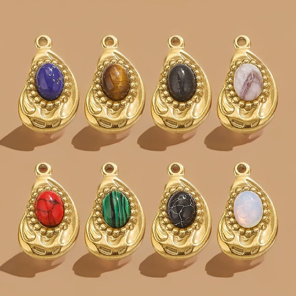 Stainless Steel Bohemian Style Inlaid Asymmetrical Twisted Ellipse Handmade Necklace Pendant