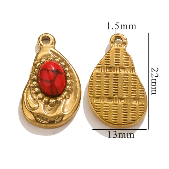 Stainless Steel Bohemian Style Inlaid Asymmetrical Twisted Ellipse Handmade Necklace Pendant