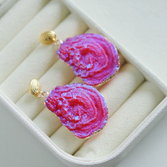 Stainless Steel Bohemian Style Lava Irregular Geometric Multi Color Rose Flower Earrings With Electroplating