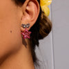 Stainless Steel Bow And Stars Earrings Jewelry With Pink Paint And Electroplating Design For Women