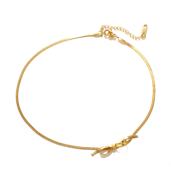 Stainless Steel Bow Clavicle Chain Retro Snake Bone Necklace For Ladies With Electroplating Treatment