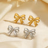 Stainless Steel Bow Earrings 18K Gold Plated For Women