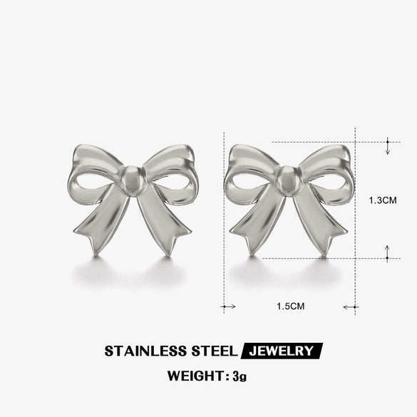 Stainless Steel Bow Earrings 18K Gold Plated For Women