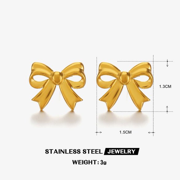 Stainless Steel Bow Earrings 18K Gold Plated For Women