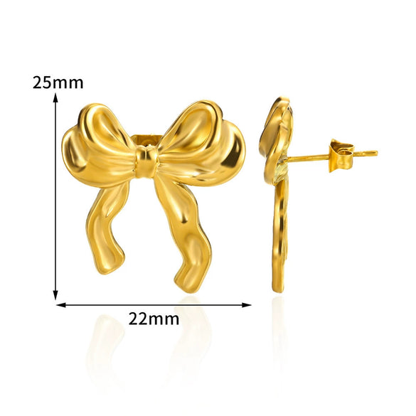 Stainless Steel Bow Geometric Electroplated Earrings For Women