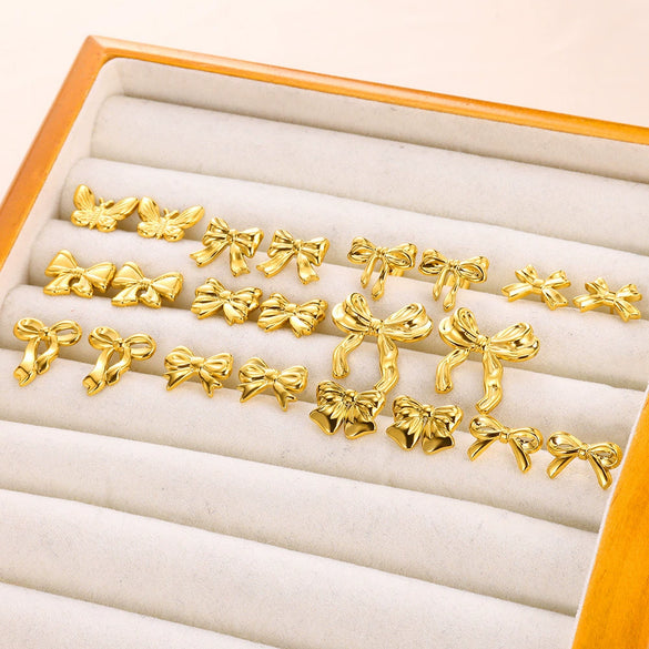 Stainless Steel Bow Geometric Electroplated Earrings For Women
