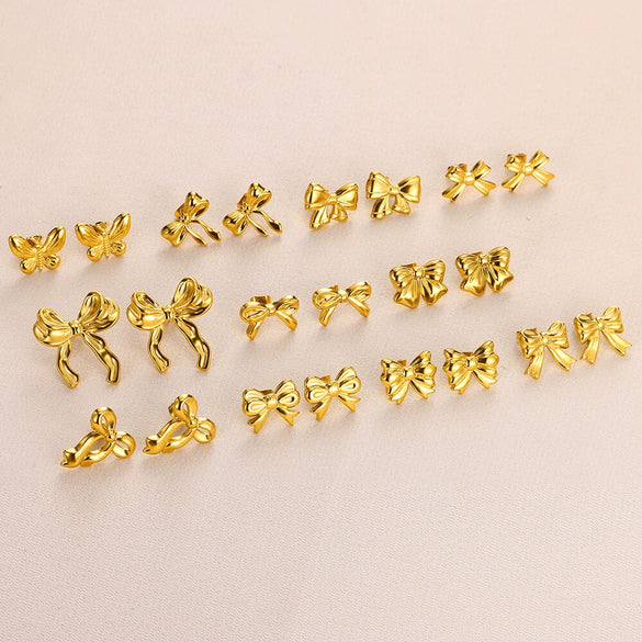 Stainless Steel Bow Geometric Electroplated Earrings For Women