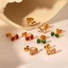 Stainless Steel Bow Geometric Zircon Inlaid Women's Ins Style 18K Goldplated Earrings