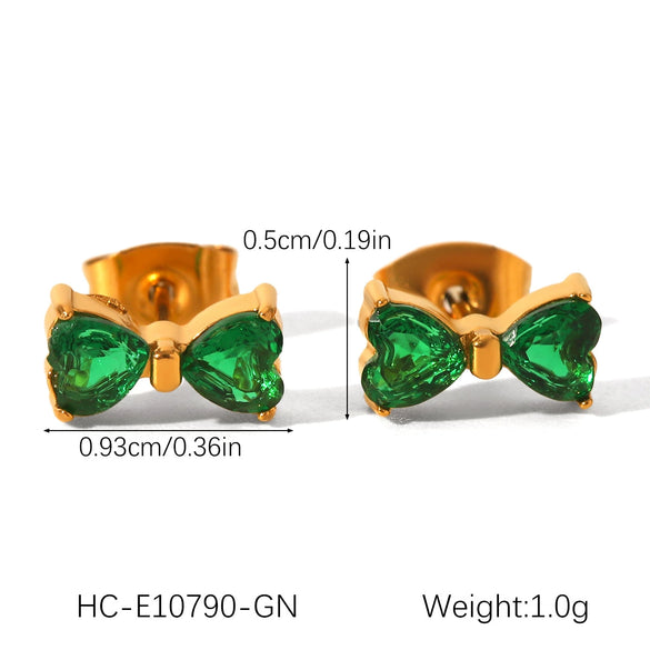 Stainless Steel Bow Geometric Zircon Inlaid Women's Ins Style 18K Goldplated Earrings