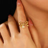 Stainless Steel Bow Jewelry Set With Electroplating Earrings Necklaces Ring For Women