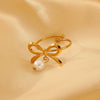 Stainless Steel Bow Jewelry Set With Electroplating Earrings Necklaces Ring For Women