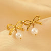Stainless Steel Bow Jewelry Set With Electroplating Earrings Necklaces Ring For Women