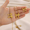Stainless Steel Bow Jewelry Set With Pendant Bracelet Earrings Necklace For Women Electroplated