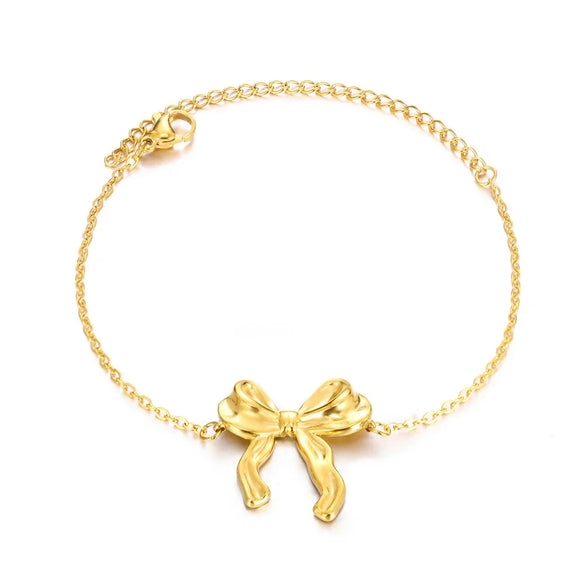Stainless Steel Bow Jewelry Set With Pendant Bracelet Earrings Necklace For Women Electroplated
