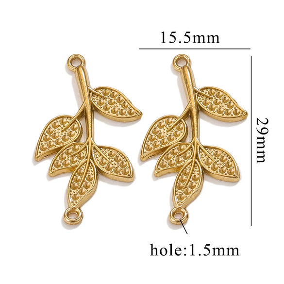 Stainless Steel Bow Leaves Pendant Accessories For Necklace And Bracelet Making Electroplated Waterproof