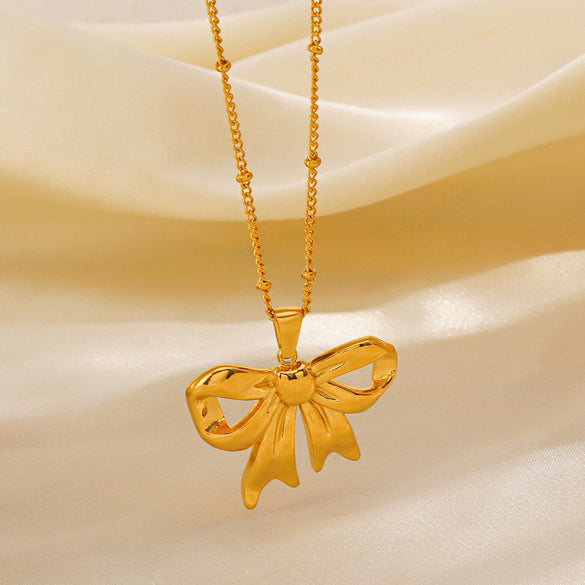 Stainless Steel Bow Necklace Handmade Polished Electroplated Women's Style