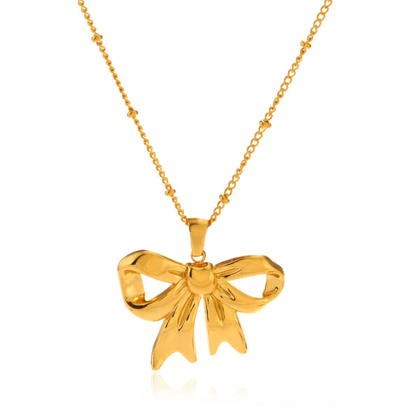 Stainless Steel Bow Necklace Handmade Polished Electroplated Women's Style