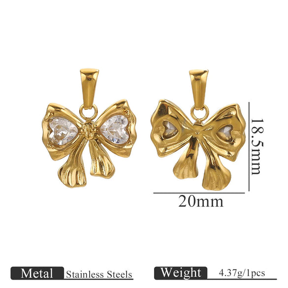 Stainless Steel Bow Pattern Vacuum Plating Crystal Diamond Pendant Jewelry Accessories