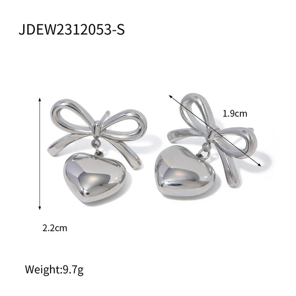 Stainless Steel Bow Pendant Earrings Electroplated For Women