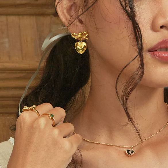 Stainless Steel Bow Pendant Earrings Electroplated For Women