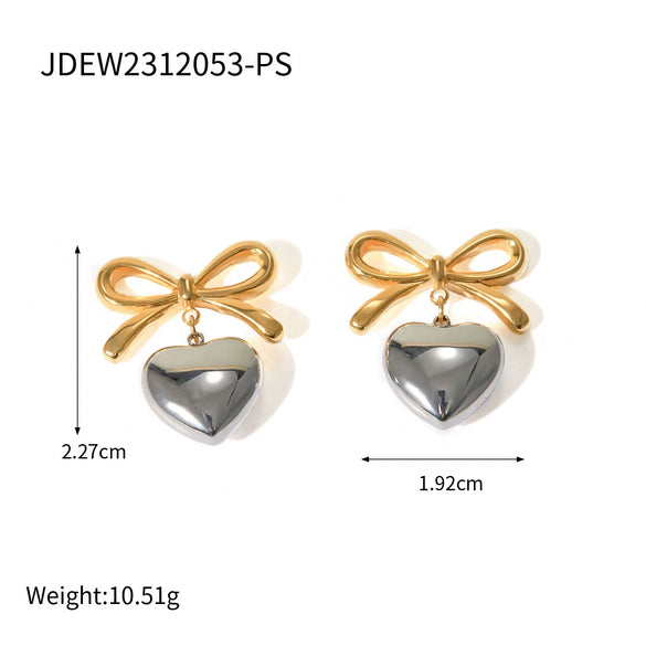 Stainless Steel Bow Pendant Earrings Electroplated For Women