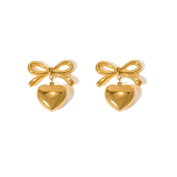 Stainless Steel Bow Pendant Earrings Electroplated For Women