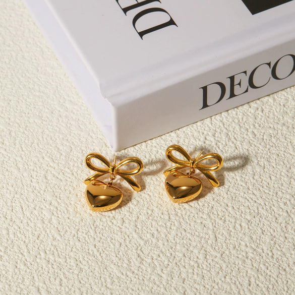 Stainless Steel Bow Pendant Earrings Electroplated For Women
