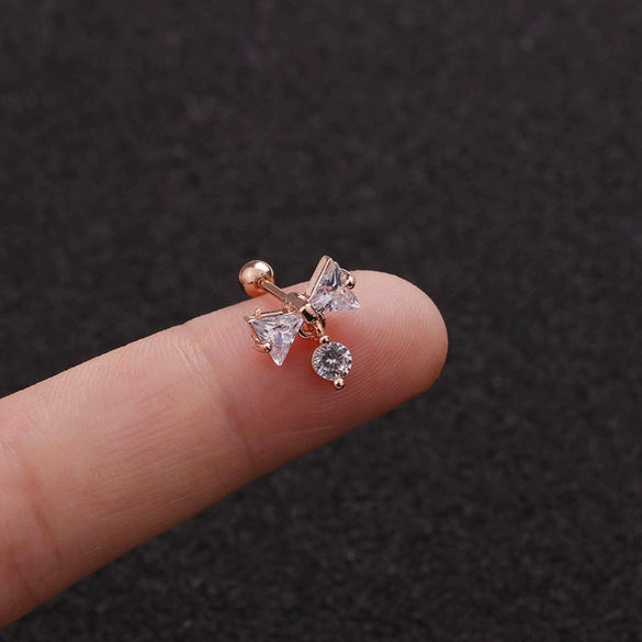 Stainless Steel Bow Pendant Zircon Earrings