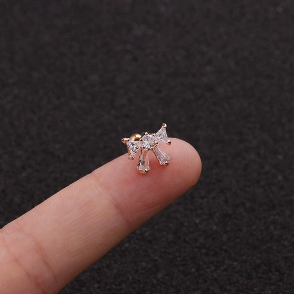Stainless Steel Bow Pendant Zircon Earrings