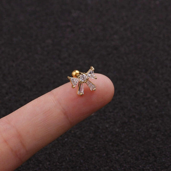 Stainless Steel Bow Pendant Zircon Earrings