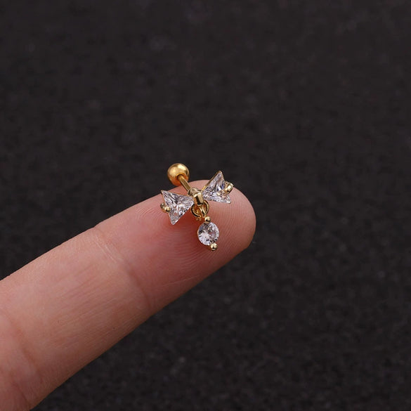 Stainless Steel Bow Pendant Zircon Earrings