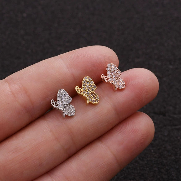Stainless Steel Bow Pendant Zircon Earrings