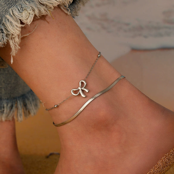 Stainless Steel Bow Shape Bead Clip Anklet Jewelry