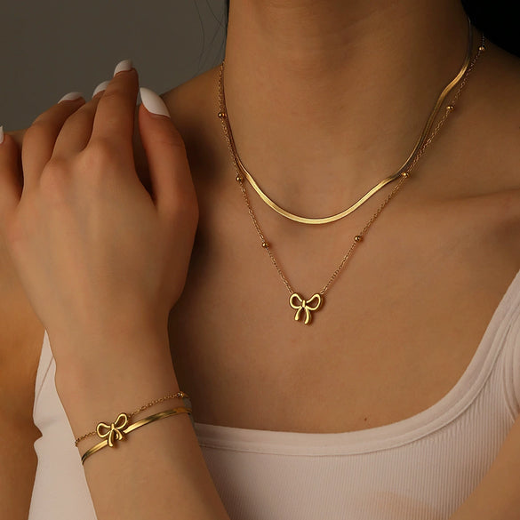 Stainless Steel Bow Shape Bead Clip Anklet Jewelry