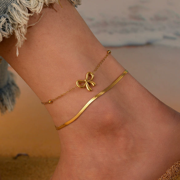 Stainless Steel Bow Shape Bead Clip Anklet Jewelry