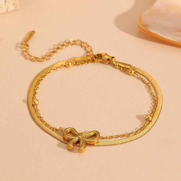 Stainless Steel Bow Shape Bead Clip Anklet Jewelry