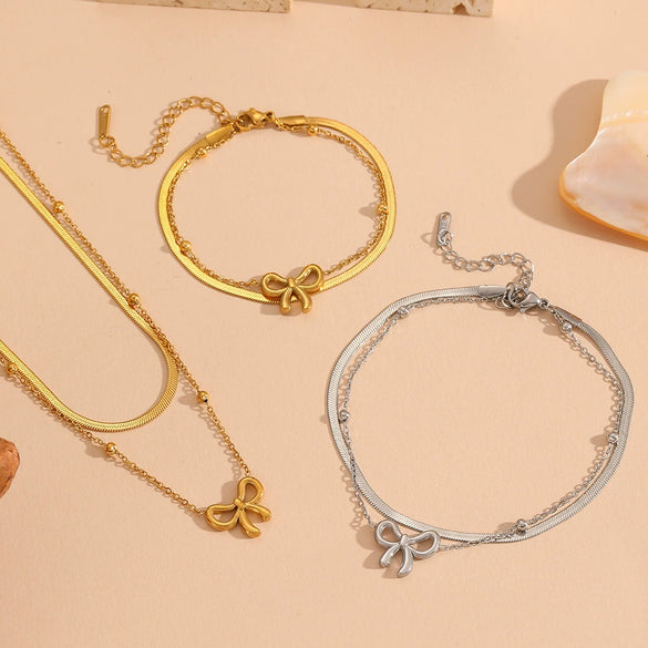 Stainless Steel Bow Shape Bead Clip Anklet Jewelry